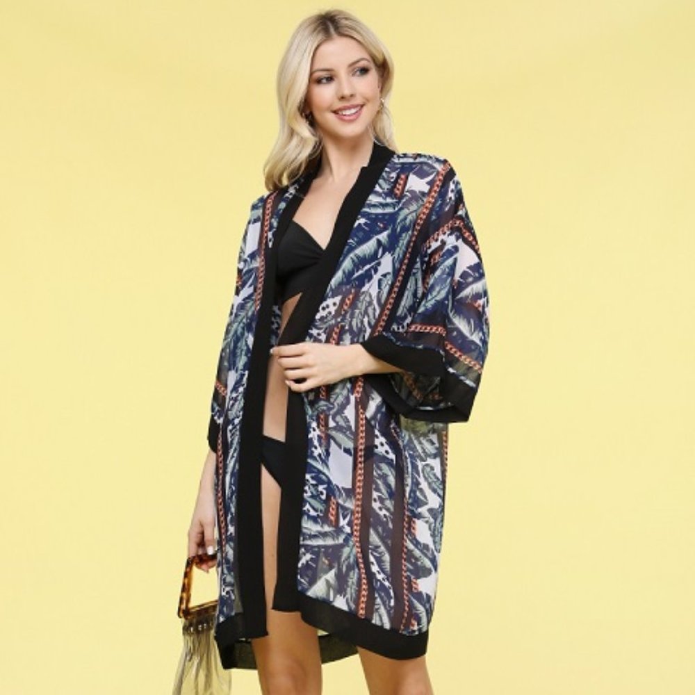 CHAIN-LINK PALM SWIM KIMONO COVER UP